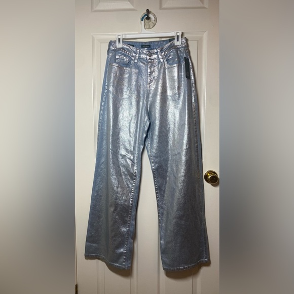 NWT wild fable High Rise Wide Leg Coated Jeans Metallic Silver - Picture 6 of 10